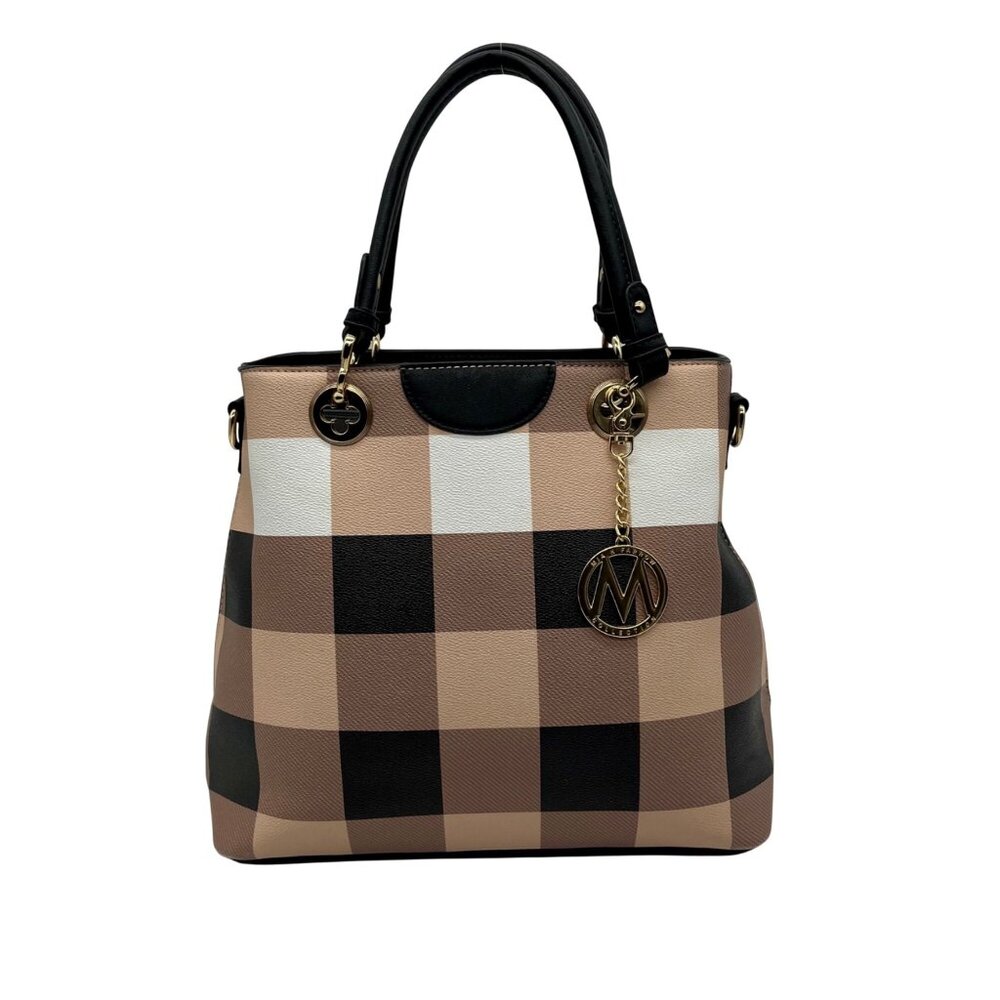 Mia K Farrow Tan and Black Faux Leather Tote Bag and Wallet